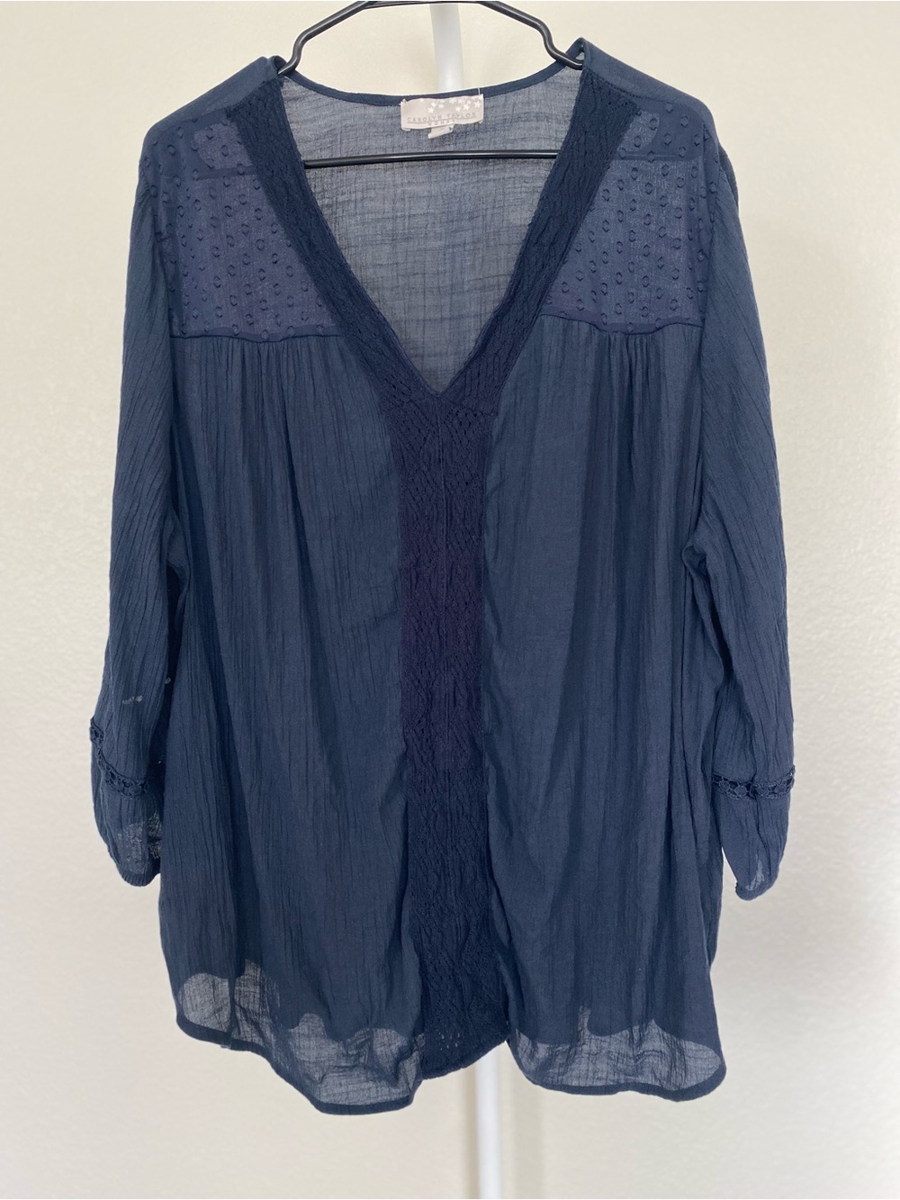 Carolyn Taylor Women’s Plus Size Lightweight Navy Blue Peasant Blouse 2X